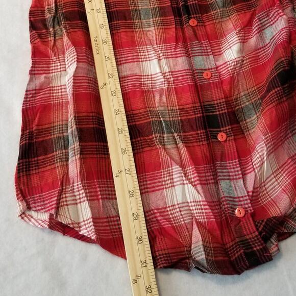 Chloe K Red Plaid Button Rolled Sleeve Tunic Top, Size L - Picture 13 of 13
